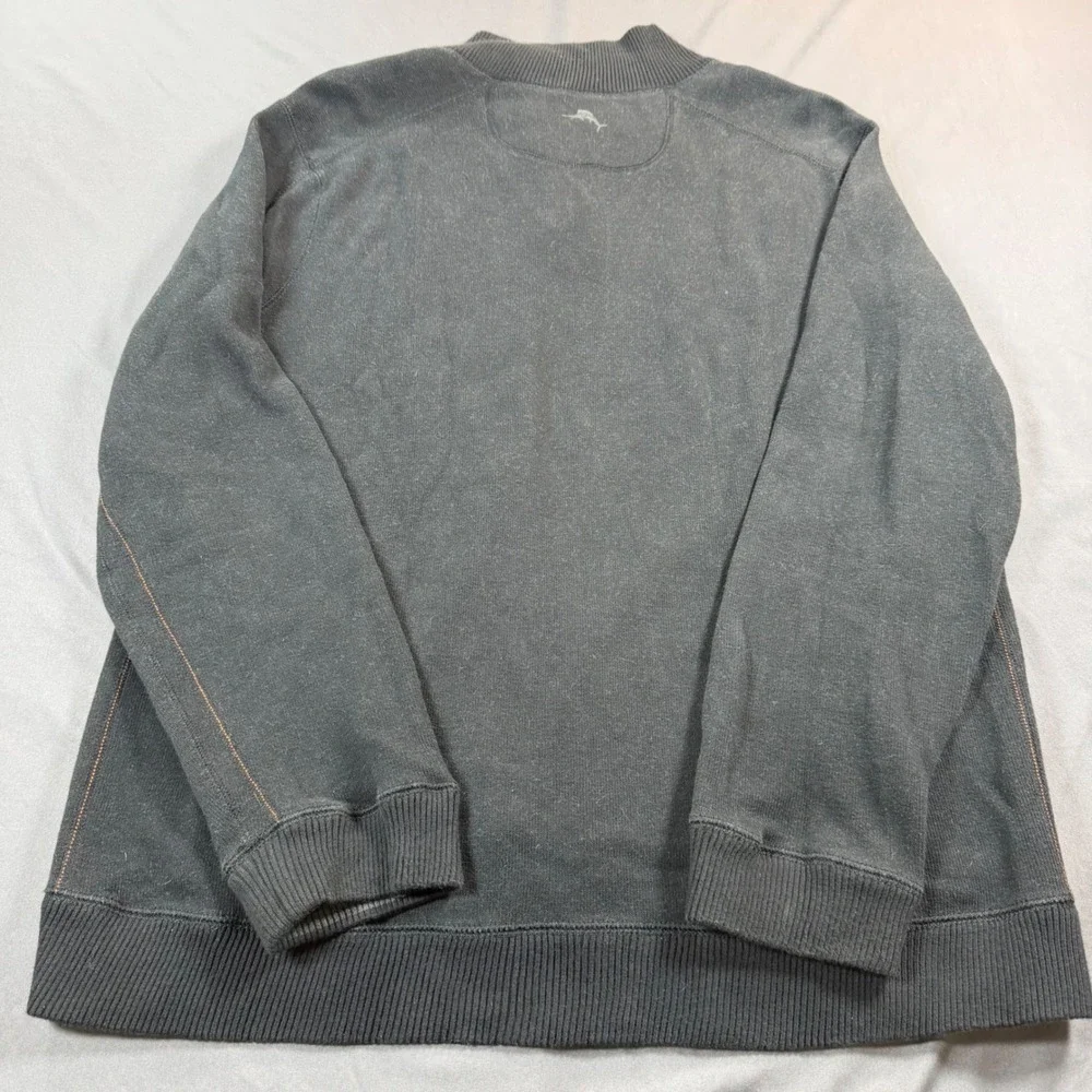 Tommy Bahama Mens Quarter Zip Pullover Sweater Contrast Stitch Marlin Logo